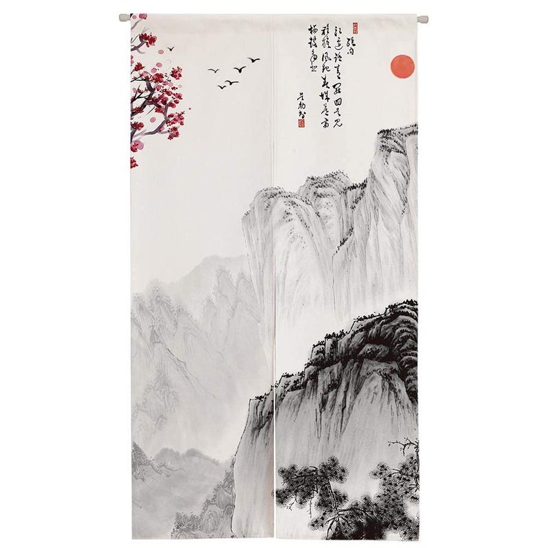 Ofat Home Chinese Traditional Ink Painting Doorway Curtain, Marvelous Mountain Tapestry for Wall Hanging, Japanese Noren Bedroom Partition Kithchen Divider Bathroom Door Decor, 33.5"x 59" - Image 1